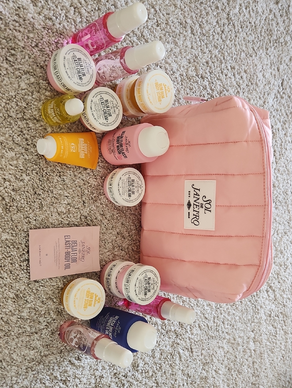 Sol de Janeiro Pink Quilted Travel Cosmetic Pouch with Mini Body Care Collection